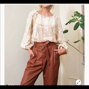 Free People faux leather paper bag trouser cognac pants size 12 NEW